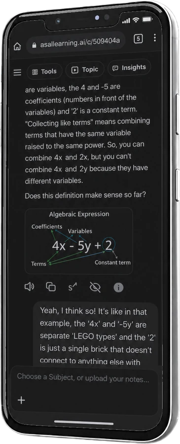 App screen showing ASAI walking through a step-by-step physics explanation.