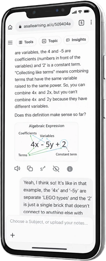 App screen showing ASAI walking through a step-by-step physics explanation.
