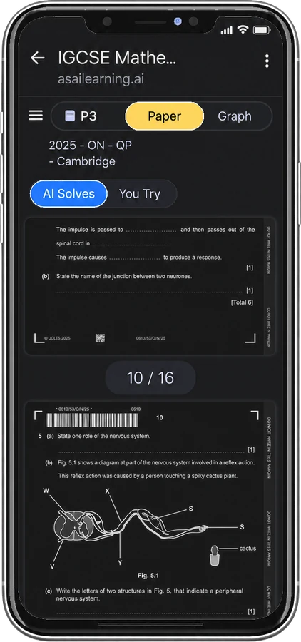 App screen showing an IGCSE Mathematics practice question with answer options.