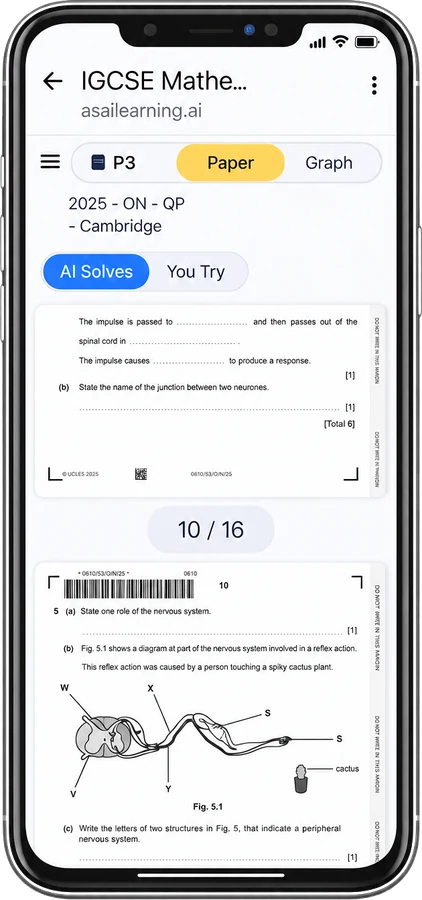 App screen showing an IGCSE Mathematics practice question with answer options.